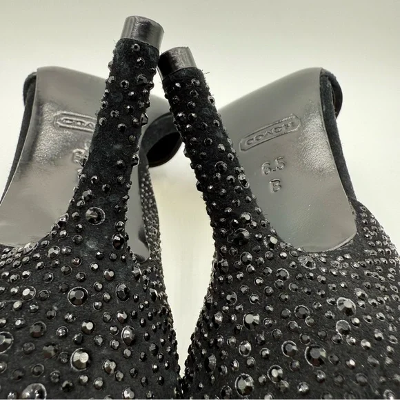 COACH Camille Heels Black Suede Rhinestone Pointed Toe Pumps 6.5 - Picture 6 of 16
